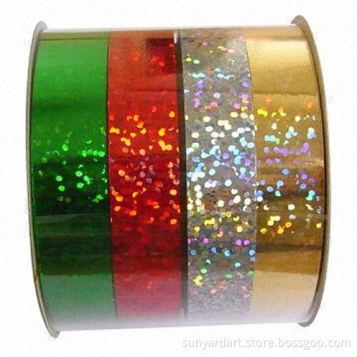 PP gift ribbon spool, multi-colors of holographic and metallic foil